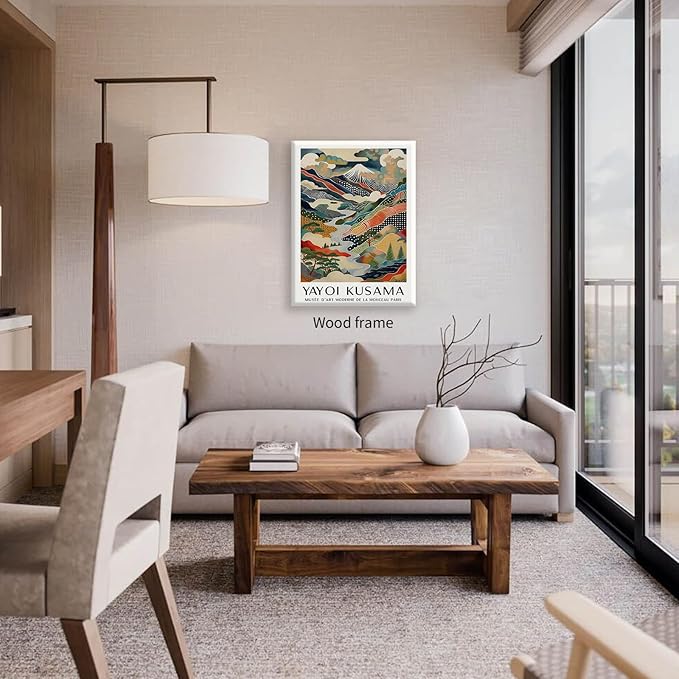 Japanese Canvas Wall Art Ya.yoi Kus.ama Mount Fuji Posters Asian Landscape Pictures Prints Modern Nature Mountain Artwork for Bathroom Living Room Bedroom Office Home Decor 20x30 inch Framed