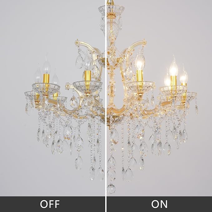 Modern Crystal Chandeliers Luxurious Gold Maria Theresa Chandelier Pendant Lamp for Bedroom Dining Table, Kitchen Island, Living Room, Shatterproof Glass & Dimmable Warm Light
