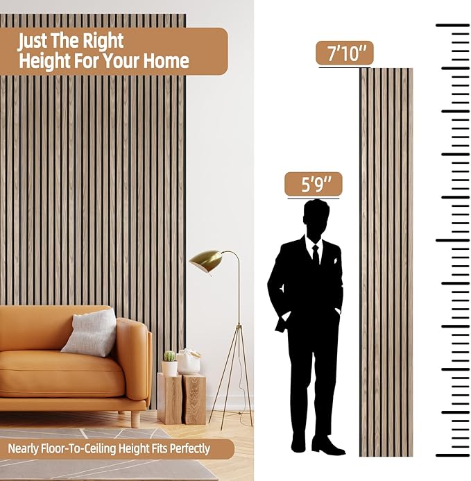 Acoustic Wood Slat Wall Panels - Walnut Soundproof Paneling for Interior Wall Decor, Modern Design, 94" x 12", 4-Pack