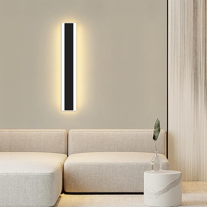Mikeru Modern Wall Light, 3000k-6000k Dimmable Sconce 23.6inch Black Exterior Light With Remote Control, IP65 Waterproof Anti-Rust Linear Long Porch Light Outdoor