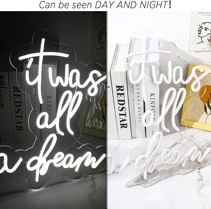 Lucunstar It Was All A Dream Neon Sign White Neon Sign For Room LED signs For Wall Decor LED Light Up Bedroom Club Office Hotel Pub Cafe Dream Neon Lights Wedding Birthday Party Room Decor