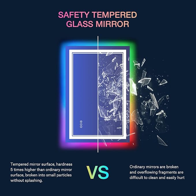 30x36 Inch RGB LED Bathroom Mirror with Lights, Color Changing RGB Backlit LED Mirror for Bathroom,Lighted Vanity Mirrors for Bathroom Wall, Dimmable, Anti-Fog (RGB Backlit+Front-Lit)