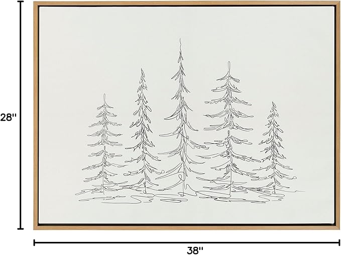 Kate and Laurel Sylvie Minimalist Evergreen Trees Sketch Framed Canvas Wall Art by The Creative Bunch Studio, 28x38 Natural, Modern Minimal Tree Line Wall Art