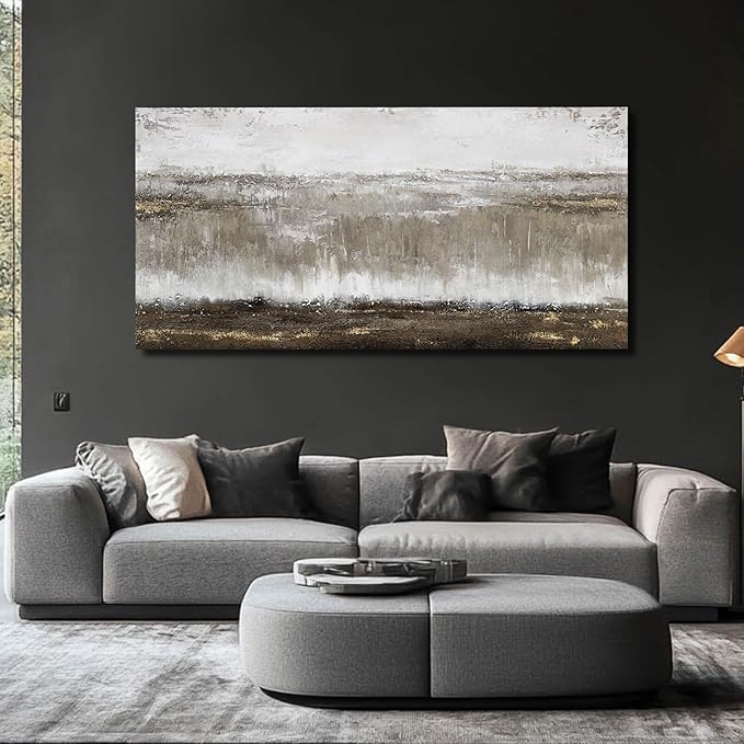 Black Painting Traditional Wall Decor Abstract Wall Art Large Pictures Grey Wall Decorations Vintage Walls for Living Room Dining Room 24"x48"