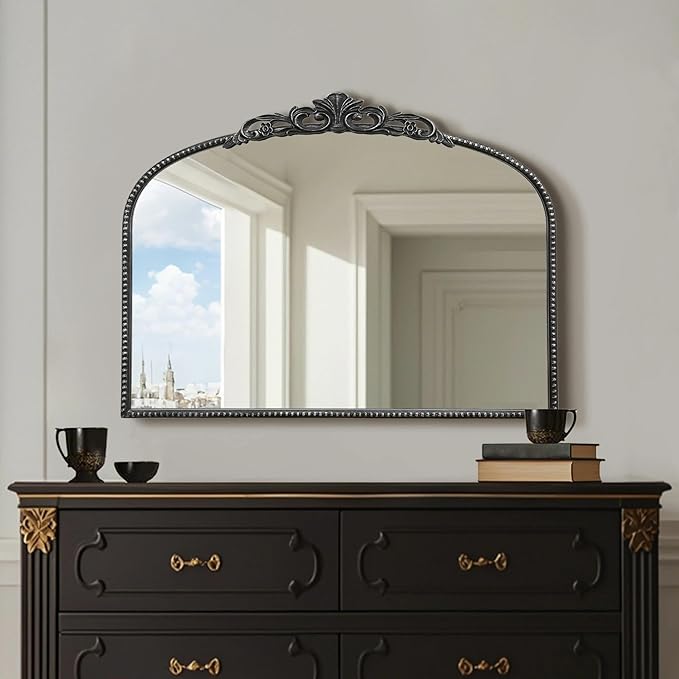 Micasso Vintage Wall Black Mirror: 24" x 32" French Baroque Antique Mirror - Traditional Ornate Decorative Arched Mirrors for Wall/Bathroom/Entryway/Fireplace/Hallway - Home Decor for Living Room