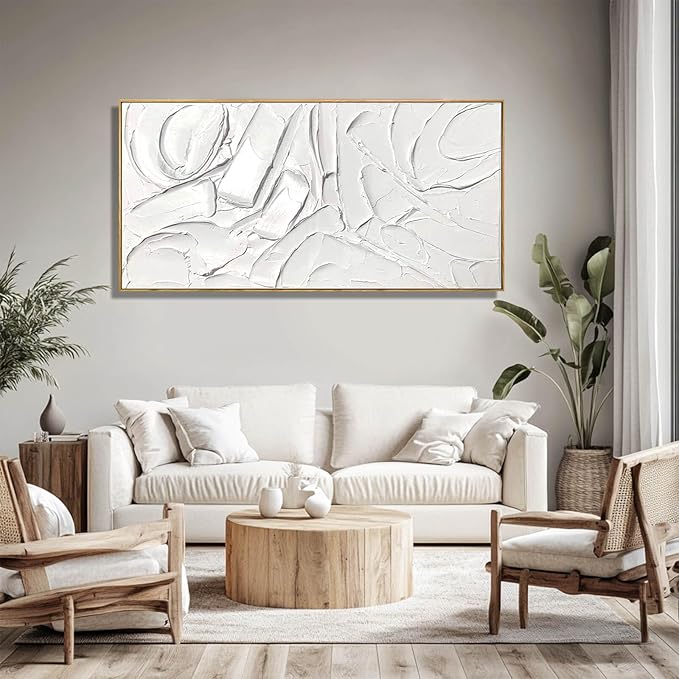 Abstract Oil Painting Artwork Framed Canvas Art Maximalist Decor 24"x48" Modern Painting Wall Art Kitchen Decorations Wall White Office Decor