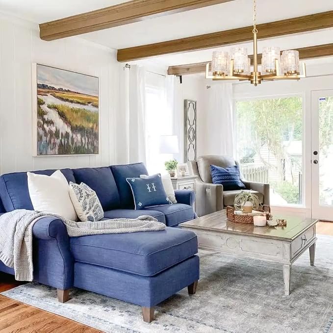 ALICE HOUSE 25.6" Dining Room Chandeliers, 8 Light Brushed Brass Contemporary Light Fixture for Kitchen, Bedroom and Living Room, ETL Listed, AL2218-H8