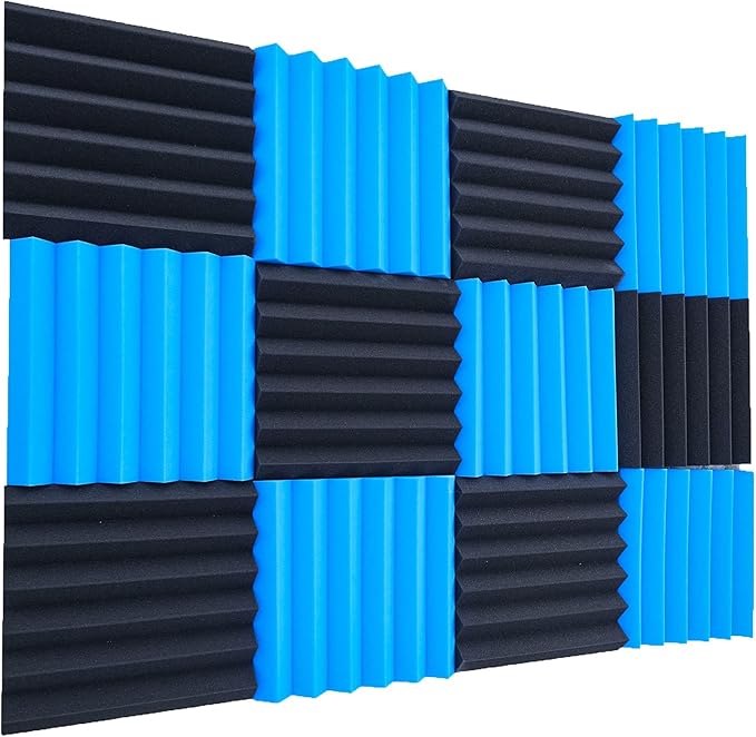 24 Pack Acoustic Foam Panels,2" x 12" x 12"Fireproof Soundproof Foam Sound Absorbing Noise Cancelling Panels for Recording Studios, Home, Offices Walls Ceiling(12 Blue+12 Black)