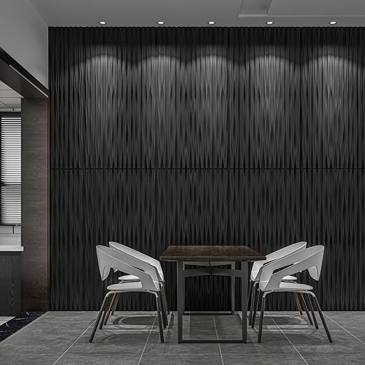 Art3d 46.2 SF Large 3D Wall Panels for Interior Décor, PVC Textured Wavy Wall Panels for Living Room, Bedroom and Office, Pack of 6 (47.2"×23.6"), Black