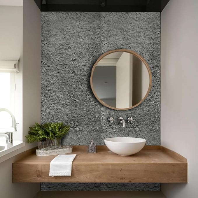 5-Pack 3D Faux Stone Wall Panels, PU Cement-Texture Wainscoting Panels for Interior Walls – Waterproof & Lightweight, Covers 38.7 Sq.Ft, 47.2" x 23.6", for TV Wall, Office, Living Room,Gray