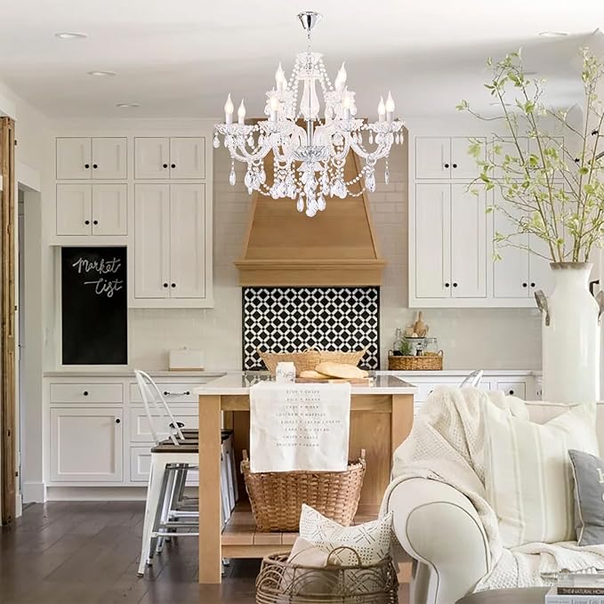 12-Light Contemporary Crystal Chandelier for Living Room, Double Layer Ceiling Light Fixture with Clear Crystals for Dining Room Hallway Staircase, E12 Base (Clear 12)