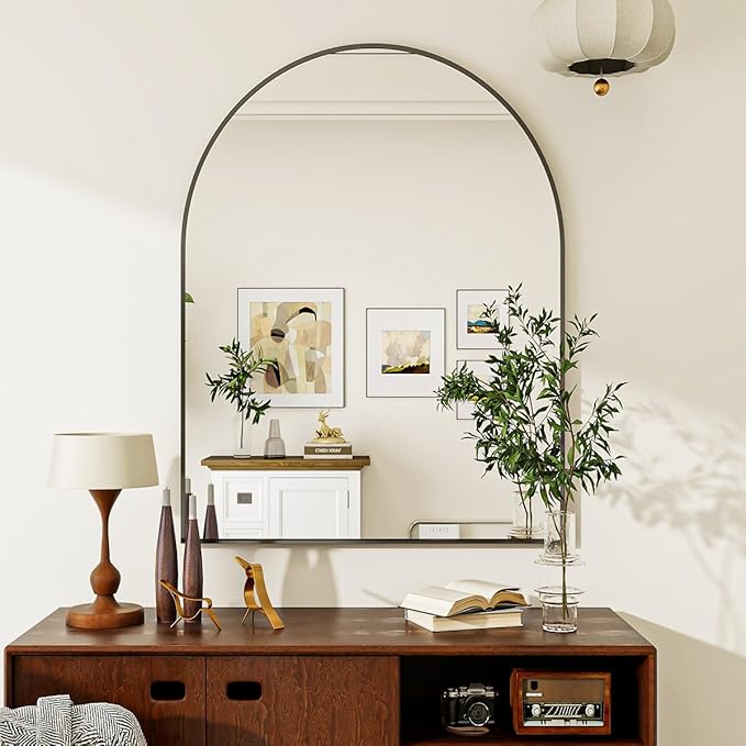 32x48 Arch Wall Mirror, Black Bathroom Mirrors for Over Sink, Metal Frame Wall Decor for Entryway, Bedroom, Living Room
