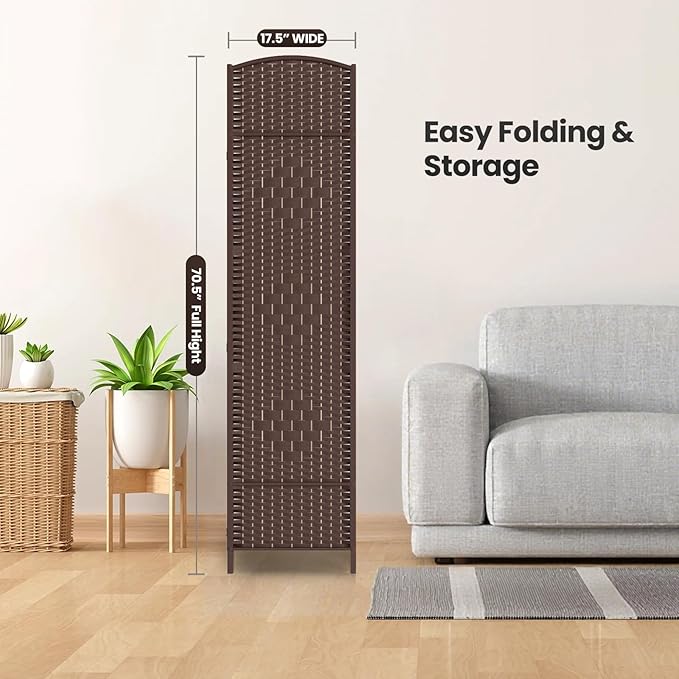 4 Panel Room Divider,6Ft Folding Privacy Screen,Tall - Extra Wide Foldable Panel Partition Wall Divider with Diamond Double-Weaved Hand-Woven Design Room Screen Divider