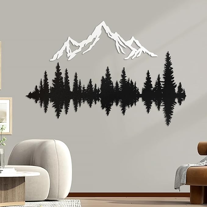 Metal Mountain Wall Art 40" x 32", Mountain Wall Decor, Art Wall Hangings for Living Room, Bedroom, Black and White, 40 Inch Long
