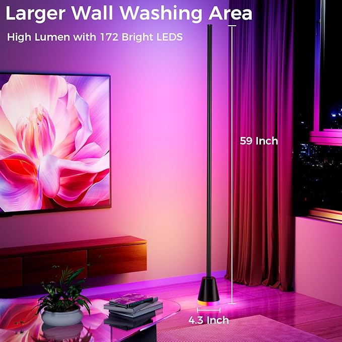 2PCS RGB Corner Floor Lamp, 60 Inch Bright Standing Lamps for Bedroom with APP and Remote Modern Floor Lamp Color Changing Ambience Light with Music Sync and 16 Million Colors