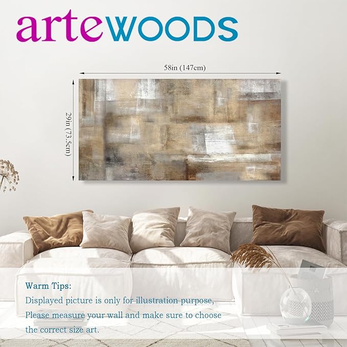 arteWOODS Abstract Canvas Wall Art - Brown White Grey Abstract Pictures for Living Room Bedroom Wall Decor Rustic Canvas Print Retro Farmhouse Painting Artwork 29" X 58
