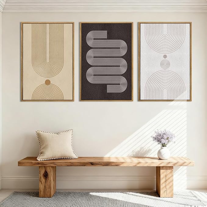 Anyzal Modern Minimalist Wall Art Large Boho Abstract Artwork Neutral Geometric Wall Decor for Living Room Bedroom Dining Room 24x36 Inch Set of 3