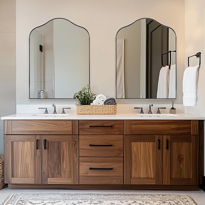 ANDY STAR Scalloped Arched Mirror, 30x40 Polished Chrome Irregular Bathroom Mirror for Vanity, Asymmetrical Curved Top with Anti-Rust Stainless Steel Frame, for Entryway, Bedroom, Mantel, Fireplace