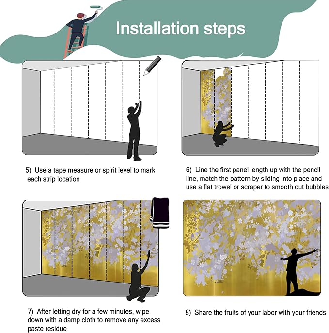 -Gold Floral Living Room Wallpaper XT19 M 140" x 91"