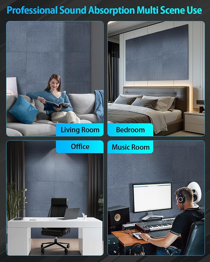 6 Pack Acoustic Wall Panels Self-Adhesive, 23.6" X 23.6" X 0.5" Decorative Acoustic Panels, Soundproof Wall Panels for Studio, Home & Living Room, Polyester - Grille Cement Gray