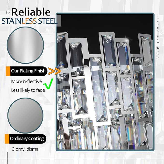 Chrome Crystal Chandelier Lighting 24.5'' for Dining Rooms Bedroom Foyer Entryway Ceiling Hanging Pendant Chandelier Light Fixture Lamp