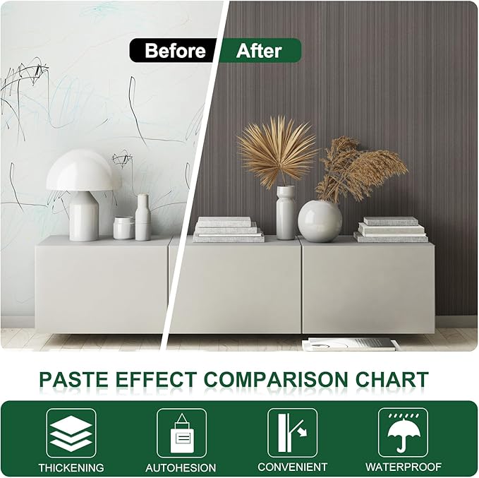 Brown Grasscloth Peel and Stick Wallpaper Linen Wallpaper 15.7" x 118" Vintage Texture Contact Paper Self-Adhesive Faux Grasscloth Wall Paper for Room Walls, Cabinets, Furniture, Shelf Linen