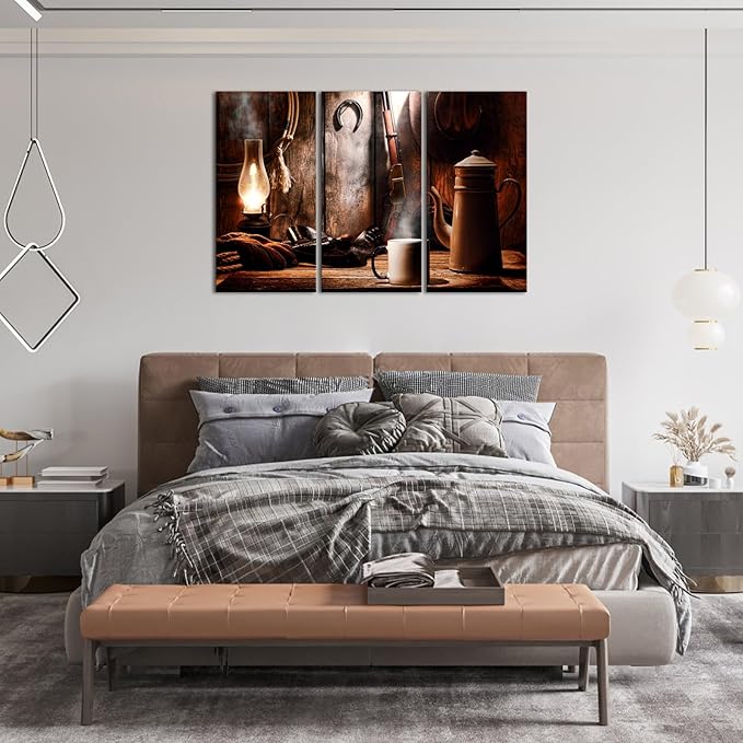 Nachic Wall Cowboy Canvas Wall Art 3 Pieces Pictures of American West Rodeo Cowboy Gloves in Vintage Style Canavas Prints Farmhouse Artwork Ready to Hang