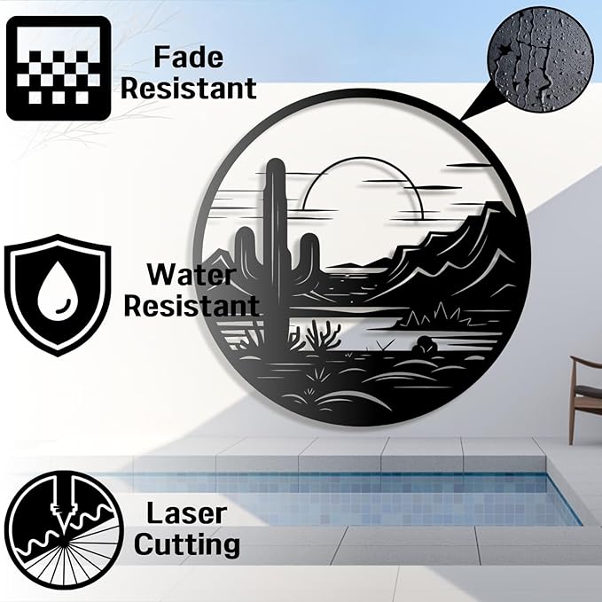 Lunwall Metal Cactus Wall Decor, Southwestern Wall Art, Metal Desert Wall Art, Cactus Outdoor Decor, Natural Themed Home Decor, 28 L" x 28 W"