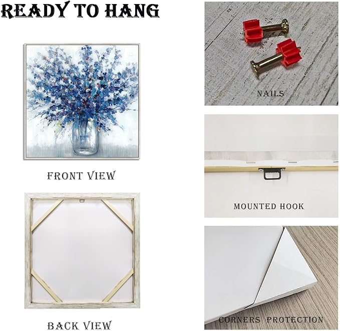 Abstract Flowers Wall Art Framed: Purple Bouquet in Vase Pictures Artwork Print Painting on Canvas for Bedroom Office (30''W x 30''H, Multiple Sizes)