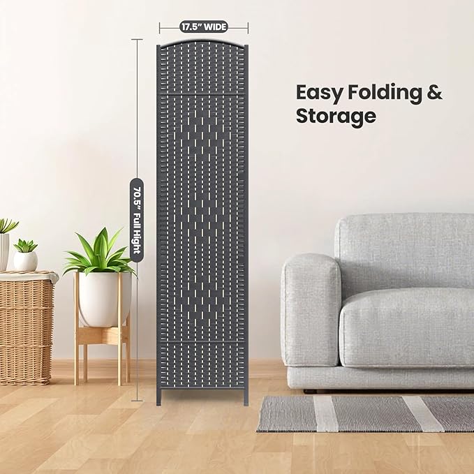 8 Panel Room Divider,6Ft Folding Privacy Screen,Tall - Extra Wide Foldable Panel Partition Wall Divider with Diamond Double-Weaved Hand-Woven Design Room Screen Divider
