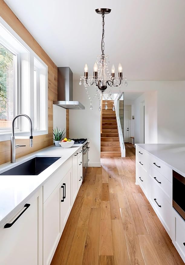 LaLuLa Mini Acrylic Crystal Chandelier Modern Farmhouse Bronze Chandeliers Lighting 4 Lights Candle Style Pendant Light for Living Room