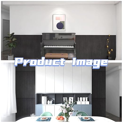 Modern Wood Slat Wall Panels, Peel and Stick, Decorative Wall Covering, Natural Wood Finish (Ebony)