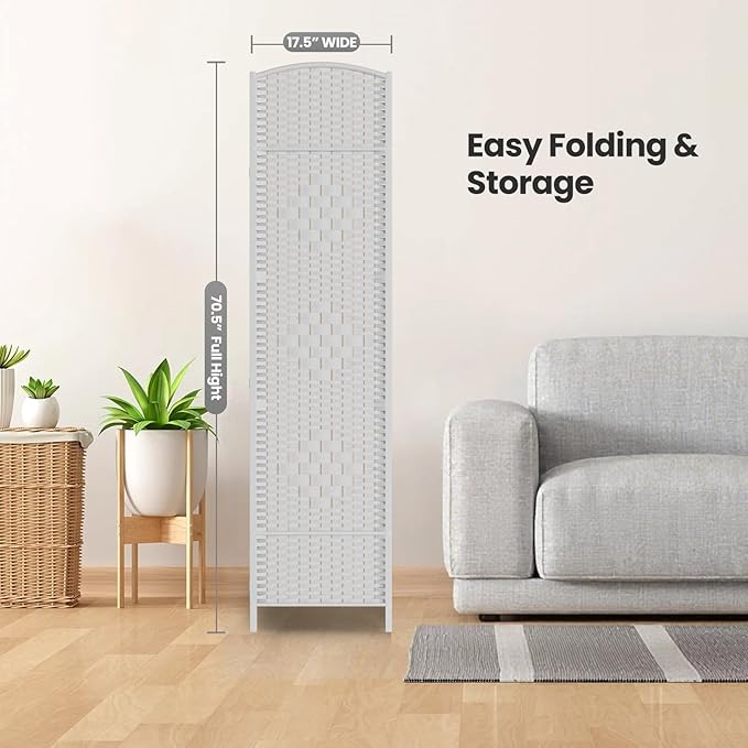 6 Panel Room Divider,6Ft Folding Privacy Screen,Tall - Extra Wide Foldable Panel Partition Wall Divider with Diamond Double-Weaved Hand-Woven Design Room Screen Divider