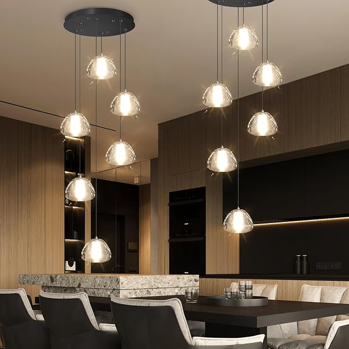 6-Lights Modern Crystal Chandelier for Entrance LED Pendant Light for Kitchen Island Foyer Living Room Bedroom Staircase 3000K