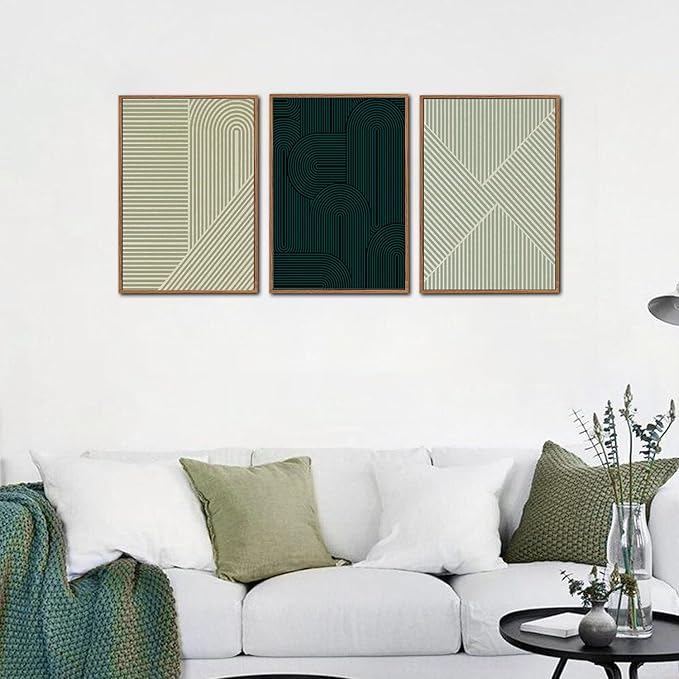 LHIUEM Large Neutral Minimalist Line Framed Canvas Wall Art Set of 3(12”X16”)Black Textured Wall Decor Abstract Rectangular Wall Art Boho Painting Mid Century Modern Accent Wall for Living Room Office