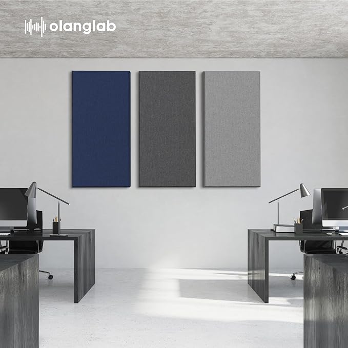 Olanglab Sound Absorbing Acoustic Wall Panels 2 Pack, 2'' 24''x48'' Fiberglass Sound Dampening Panels, Large Fabric Wrapped Sound Proof Panels for Walls (Dark Grey)