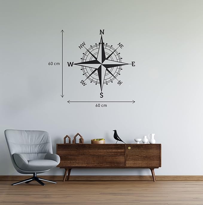 Nautical Compass Rose Metal Wall Art, Large Wall Decor, Black Compass Wall Sculptures, Indoor Outdoor Hanging, Housewarming Gift for Home Decor, Room Decor, Living room, Bedroom (Black 16" x 16")