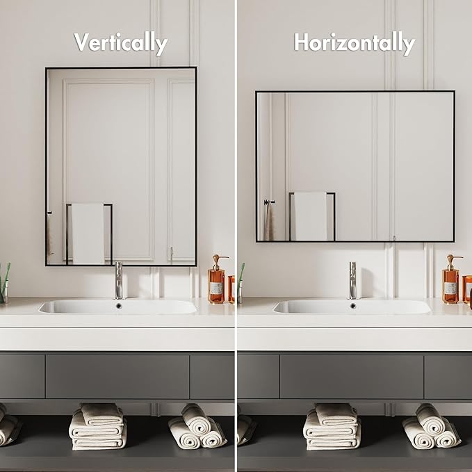 40x30 Matte Black Framed Bathroom Mirror, Large Rectangle Wall Mirror, Rectangular Vanity Mirror Farmhouse, Anti-Rust, Tempered Glass, Shatter-Proof, Easy to Install Vertically/Horizontally