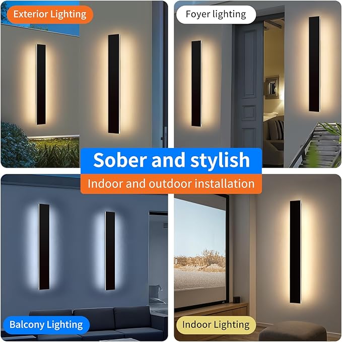 Mikeru Upgraded 2 Pack 39.3" Long & 4.3" Wide LED Wall Sconce, 10%-100% Dimming + 3000K-6000K Adjustable, IP65 Waterproof Outdoor Light Fixtures Cover US Junction Box for Porch, Garage, Basement