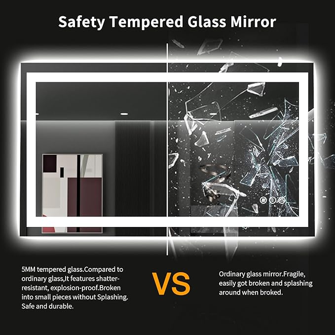 LOAAO 48"X28" LED Bathroom Mirror with Lights, Anti-Fog, Dimmable, Backlit + Front Lit, Lighted Bathroom Vanity Mirror for Wall, Memory Function, Tempered Glass, ETL Listed