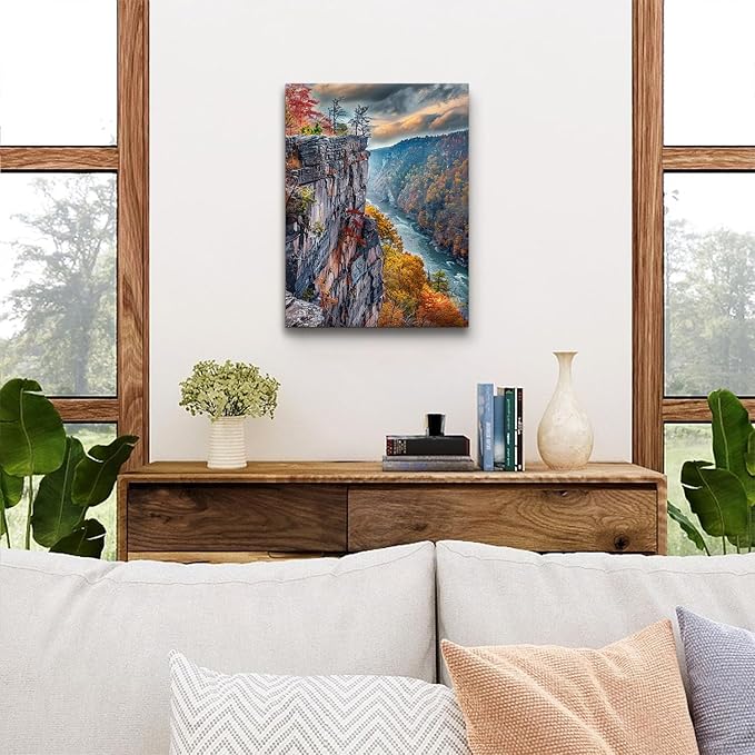 Mountain Wall Art for Living Room National Park Posters Sunset River Landscape Wall Decor Forest Scenery Canvas Prints Nature Mountains Cliffs Painting for Office Bedroom Home Decoration 12x16"