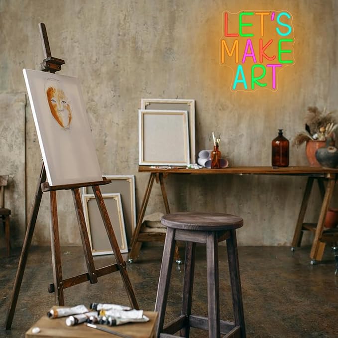Let's Make Art Neon Sign Art Neon Light for Wall Decor Colorful Letter Led Neon Signs Classoom Led Neon Lights for Calssroom Decoration