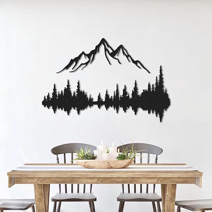 Metal Wall Art | Mountain & Forest Wall Sculptures | Rustic & Modern Wall Decor for Living Room, Home, Bedroom, Office, Kitchen & Outdoor (Black, 38.58'' x 25.72'' IN)