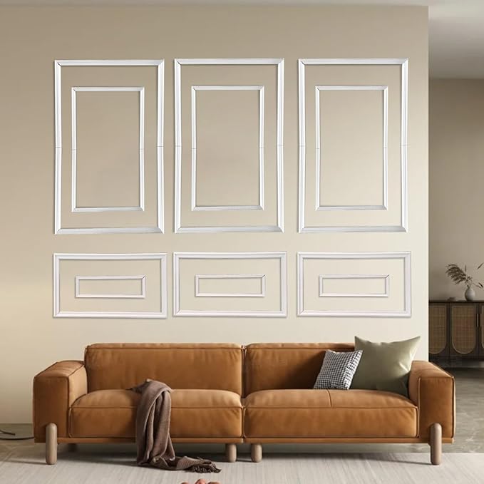3 Set Peel and Stick Wall Molding Kit - Inner and Outer Layers Style Accent Wall Molding, Ready-to-Assemble Pre Made Wainscoting Wall Panel for Home Décor (Premium Textured Finish)