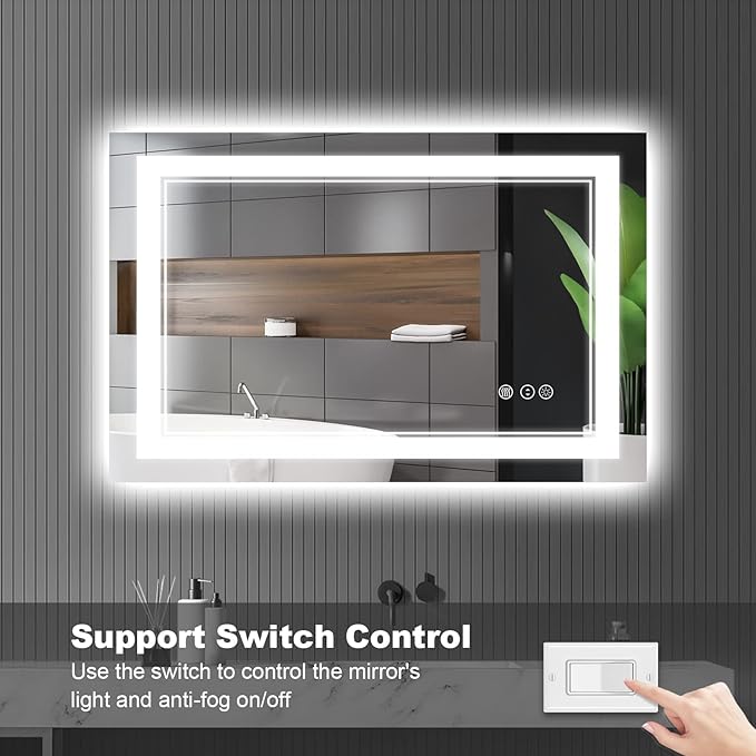 44 x 32 Inch LED Bathroom Mirror, Front Light and Backlit Lighted Vanity Mirror, Anti-Fog, Dimmable Memory, Shatterproof, Wall-Mounted
