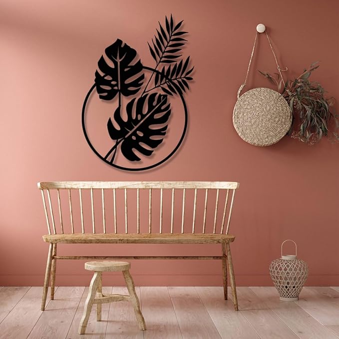 Metal Palm Tree Wall Decor, Palm Leaves Metal Wall Art, Tropical Metal Art Wall Decor, Palm Leaf Wall Decor, Metal Leaf Wall Decor, Metal Plant Wall Decor, Metal Wall Art for Living Room (30x22 inches / 76x56 cm, White)