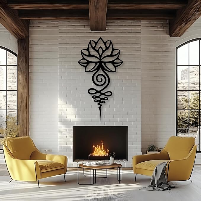 kuestboy Lotus Metal Wall Art,Minimalist Black Line Art Mandala,Spiritual Zen Flower Decor Hanging Sign for Home Room Decor (39" x 21" / 100x52cm)