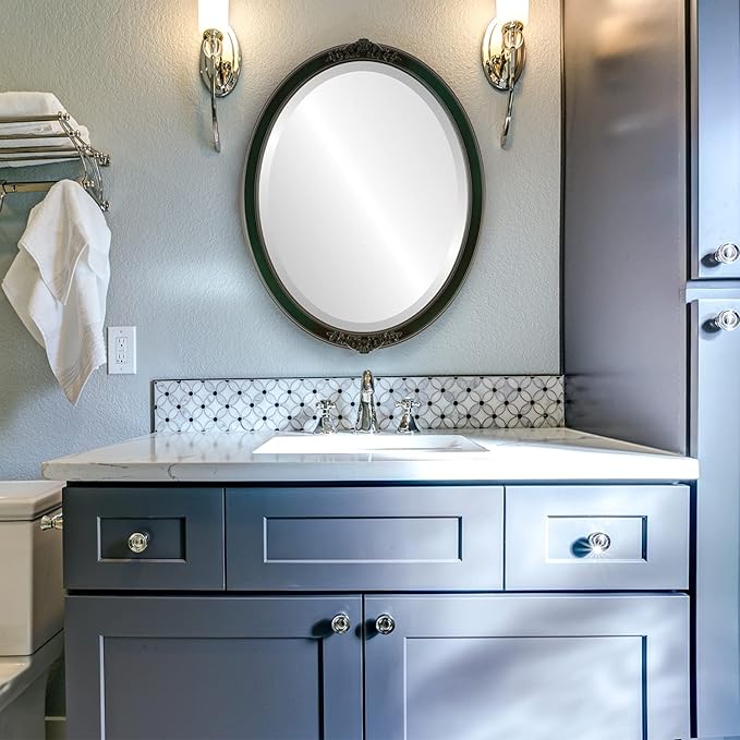 OVALCREST Oval Beveled Wall Mirror for Home Decor - Athena Style - Hunter Green - 18" x 14" Outside Dimensions