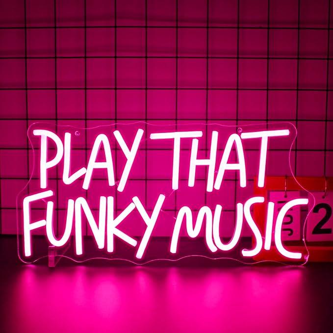 Neon Sign, Play That Funky Music Neon Signs for Wall Decor Neon Pink LED Signs Room Neon Light Up Signs Home Decor for Business Bedroom Club Party Bars Shop USB Operated