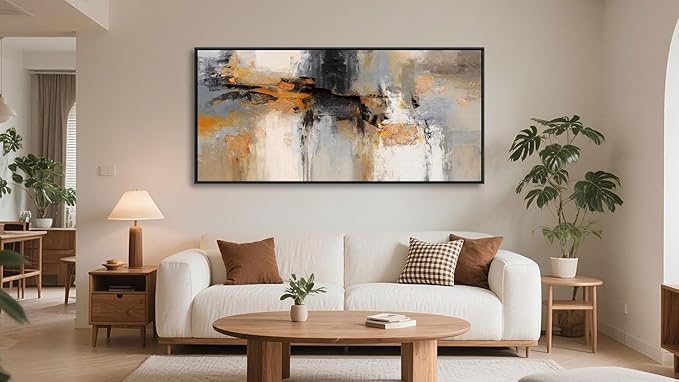 AJAZIKO Large Abstract Canvas Wall Art - Wall Art for Living Room and Bedroom, Modern Wall Decor in Orange and Gray Hues, Perfect Office Decorations for Work